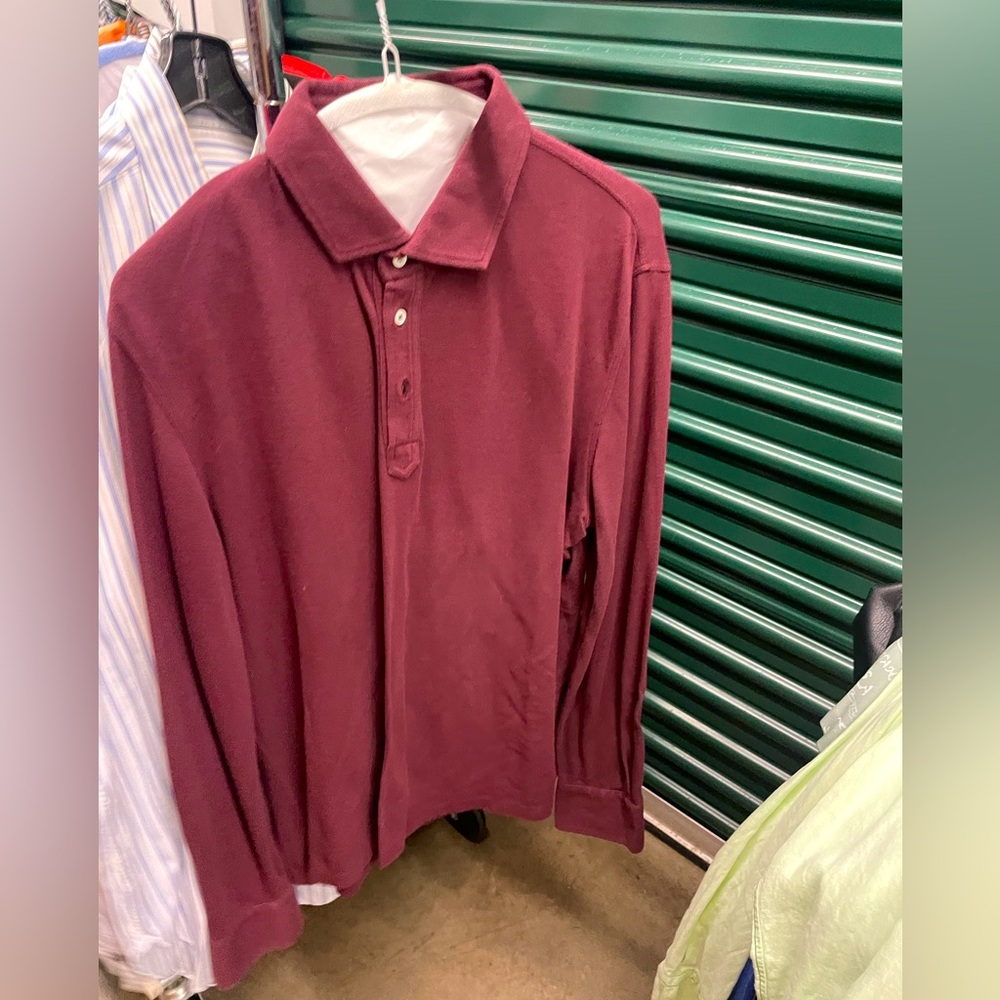 Brunello Cucinelli long sleeve maroon polo